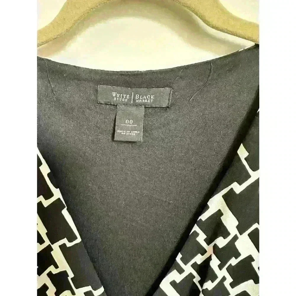 White House Black Market Houndstooth Knit Dress | Women's Size 00 - 3/4 Sleeve - Picture 3 of 8
